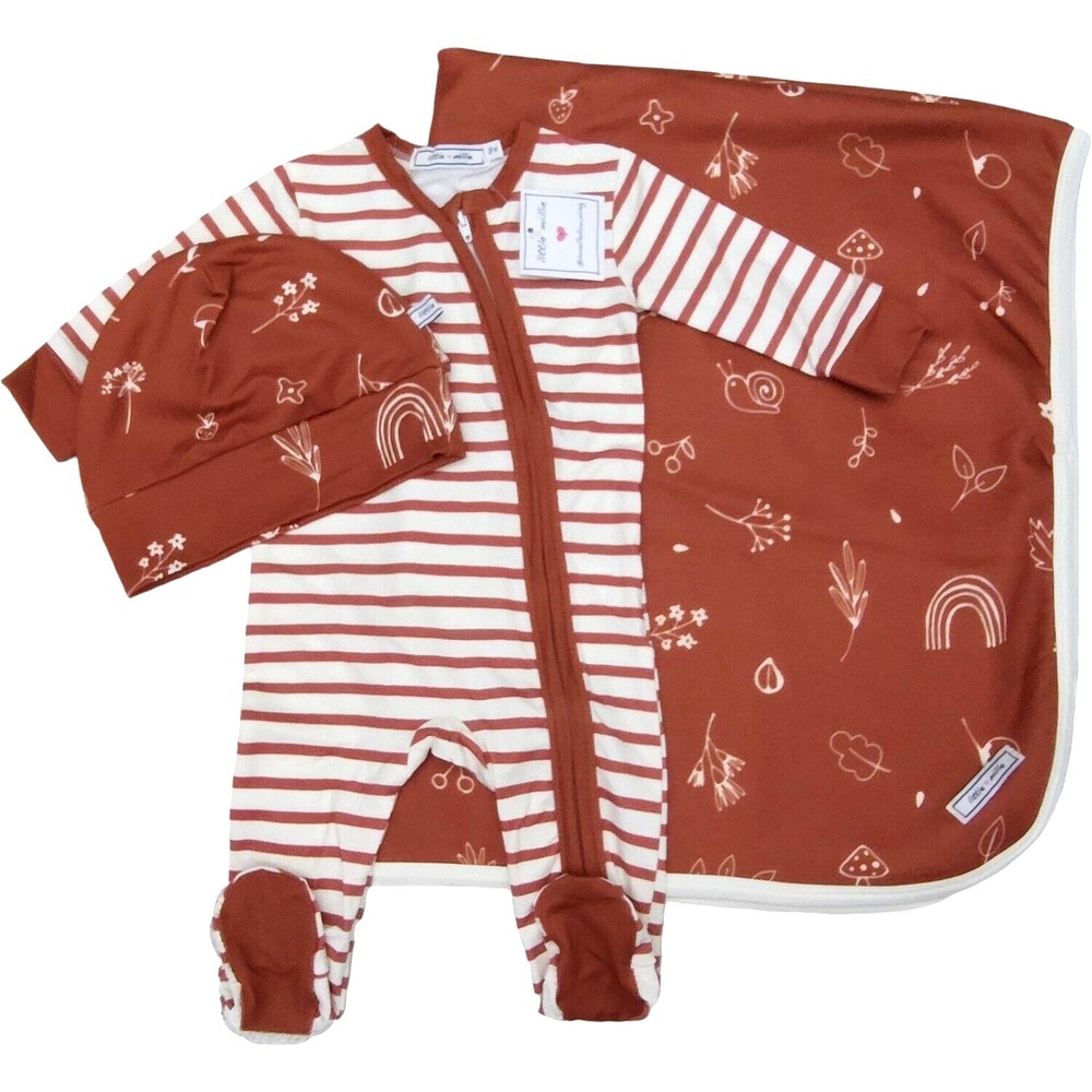 Little Millie 3pc Baked Clay‎ Snail Baby Girl 3 Mo Blanket Footsie Sleeper Hat